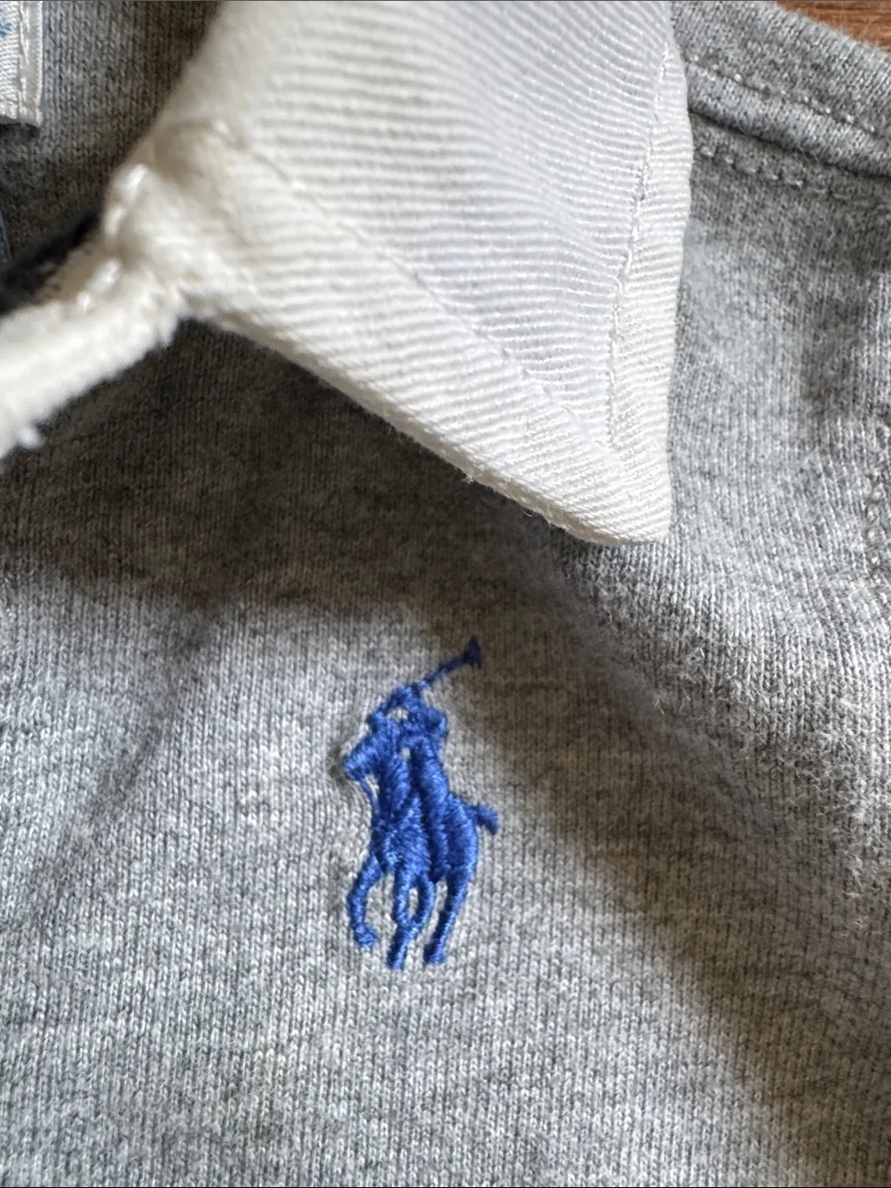 Ralph Lauren Gray Polo Collared Footie with Blue Polo Logo